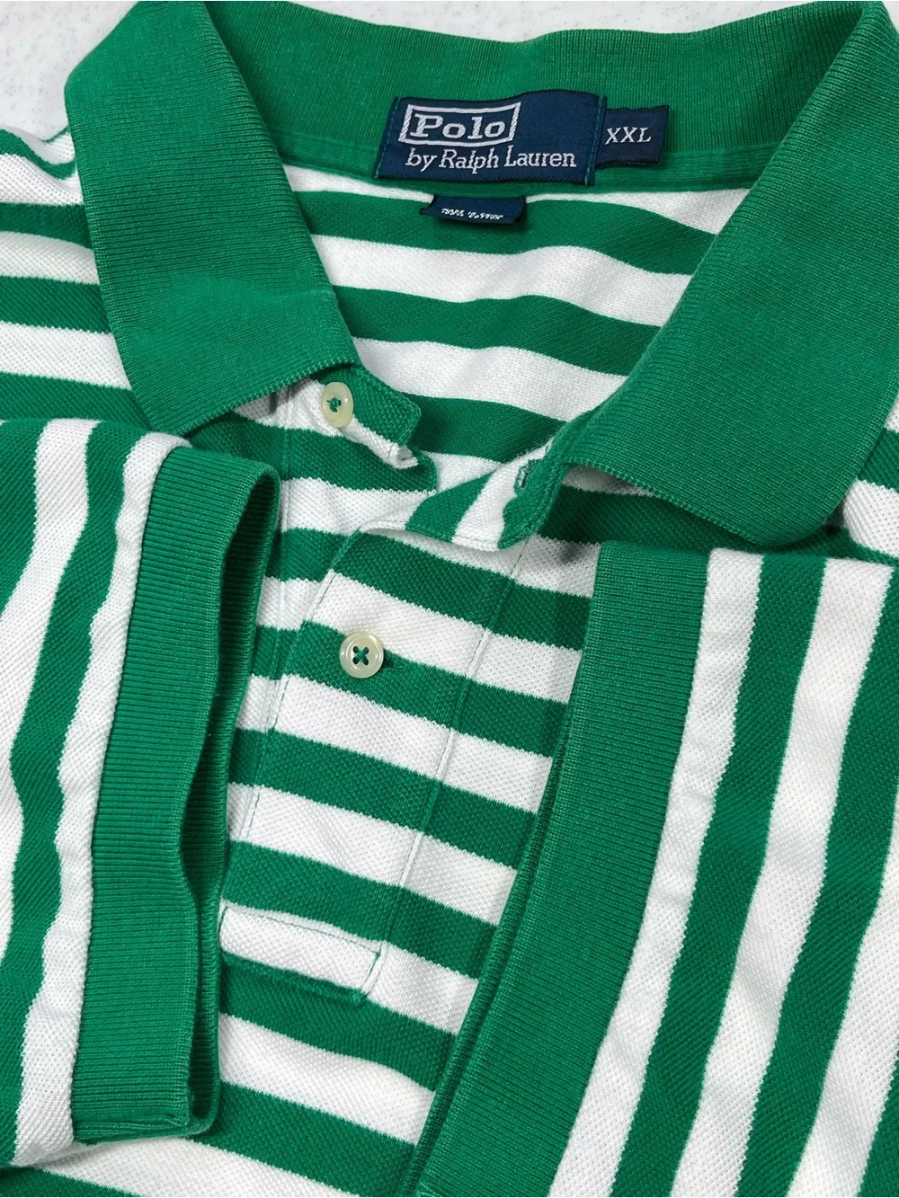 Polo Ralph Lauren Green & White Striped 100% Cotton Polo. XXL